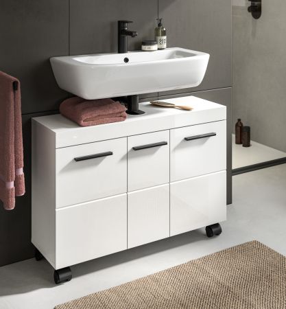 Waschbeckenunterschrank Talerno in wei� Hochglanz Badezimmer Unterschrank 80 x 58 cm