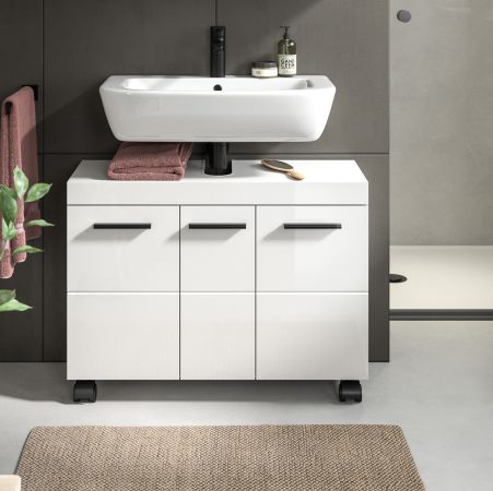Waschbeckenunterschrank Talerno in wei� Hochglanz Badezimmer Unterschrank 80 x 58 cm