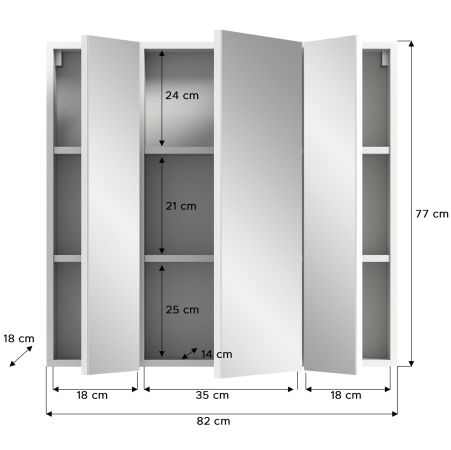 Badezimmer Spiegelschrank Talerno in wei� 3-t�rig 82 x 77