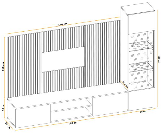 Wohnwand iLike in hellgrau und Artisan Eiche Schrankwand 200 cm inklusive LED Beleuchtung, Push-to-Open