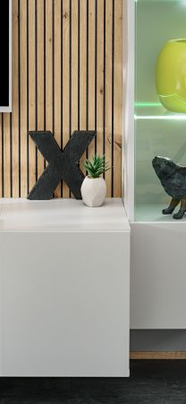 Wohnwand iLike in hellgrau und Artisan Eiche Schrankwand 200 cm inklusive LED Beleuchtung, Push-to-Open