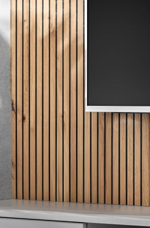 TV-Lowboard Set iLike in hellgrau und Artisan Eiche TV Unterteil mit Akustikpaneel 160 cm, Push-to-Open