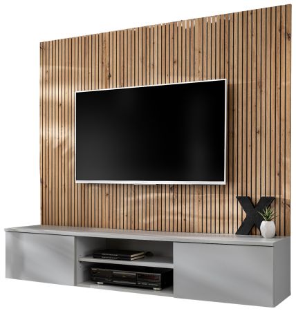 TV-Lowboard Set iLike in hellgrau und Artisan Eiche TV Unterteil mit Akustikpaneel 160 cm, Push-to-Open