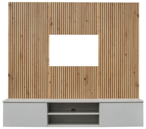 TV-Lowboard Set iLike in hellgrau und Artisan Eiche TV Unterteil mit Akustikpaneel 160 cm, Push-to-Open