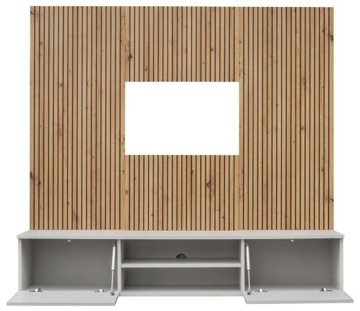 TV-Lowboard Set iLike in hellgrau und Artisan Eiche TV Unterteil mit Akustikpaneel 160 cm, Push-to-Open