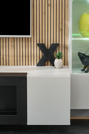 Wohnwand iLike in hellgrau, schwarz und Artisan Eiche TV Unterteil mit Bio Ethanol Kamin 200 cm inklusive LED