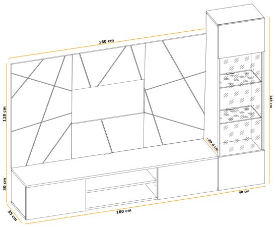 Wohnwand iLike in hellgrau und Artisan Eiche Schrankwand 200 cm inklusive LED Beleuchtung, Push-to-Open