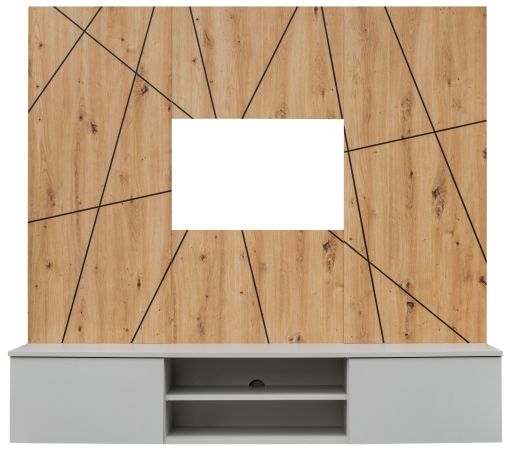 TV-Lowboard Set iLike in hellgrau und Artisan Eiche TV Unterteil mit Akustikpaneel 160 cm, Push-to-Open