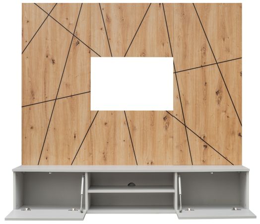 TV-Lowboard Set iLike in hellgrau und Artisan Eiche TV Unterteil mit Akustikpaneel 160 cm, Push-to-Open