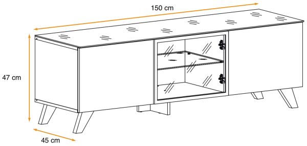 TV-Lowboard Bonfire in Wotan Eiche und schwarz TV Unterteil mit Ethanol Kamin 150 cm