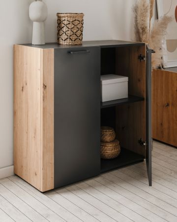 Kommode Kampen in grau und Artisan Eiche 89 x 85 cm