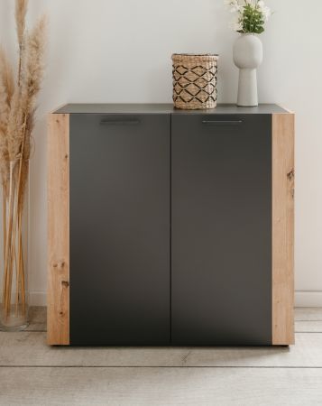 Kommode Kampen in grau und Artisan Eiche 89 x 85 cm