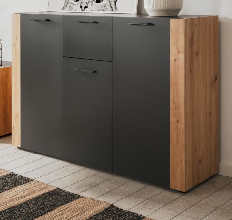 Sideboard Kampen in grau und Artisan Eiche 126 x 85 cm