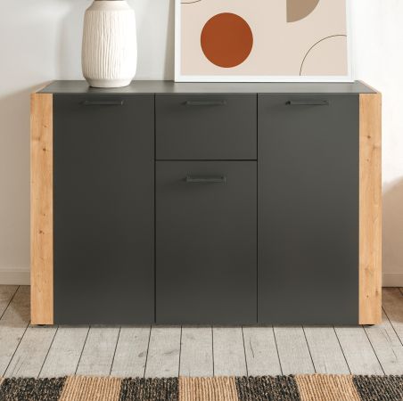 Sideboard Kampen in grau und Artisan Eiche 126 x 85 cm