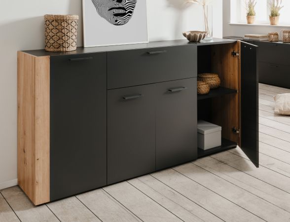 Sideboard Kampen in grau und Artisan Eiche 162 x 85 cm