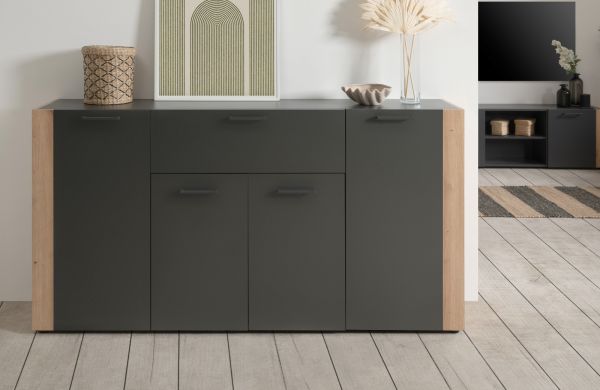 Sideboard Kampen in grau und Artisan Eiche 162 x 85 cm