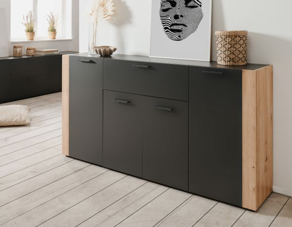 Sideboard Kampen in grau und Artisan Eiche 162 x 85 cm