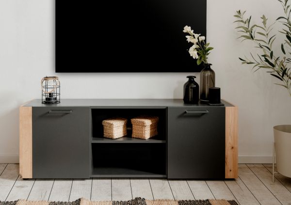 TV-Lowboard Kampen in grau und Artisan Eiche 138 cm