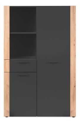 Highboard Kampen in dunklem Grau mit Artisan Eiche, 100 x 155 cm