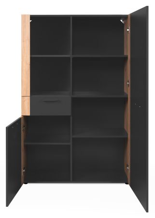 Highboard Kampen in dunklem Grau mit Artisan Eiche, 100 x 155 cm