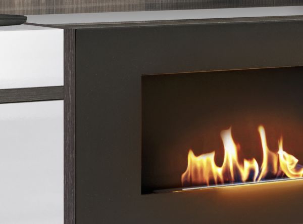 Wohnwand Lovely in wei� Hochglanz und Ulme Schrankwand mit Kamin, inkl. Beleuchtung