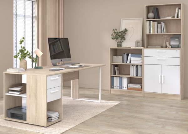 B�rom�bel Set Remote in Eiche und Wei� mit Schreibtisch, Container und Stauraumregal