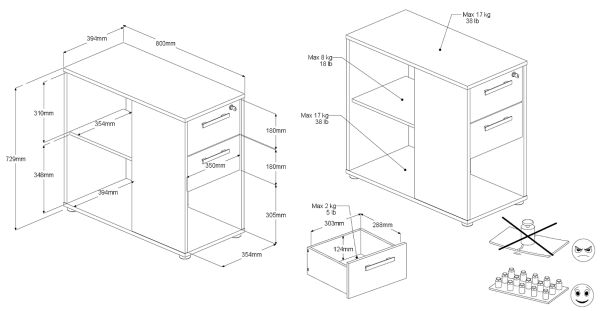 B�rom�bel Set Remote in Eiche und Wei� mit Schreibtisch, Container und Stauraumregal
