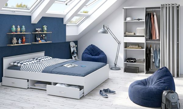 Parisot Kinder- und Jugendzimmer Mega13 in wei� Komplett-Set 2-teilig mit Stauraumbett und Kleiderschrank