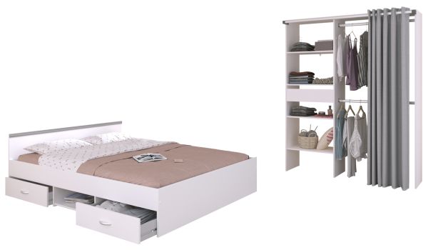 Parisot Kinder- und Jugendzimmer Mega13 in wei� Komplett-Set 2-teilig mit Stauraumbett und Kleiderschrank