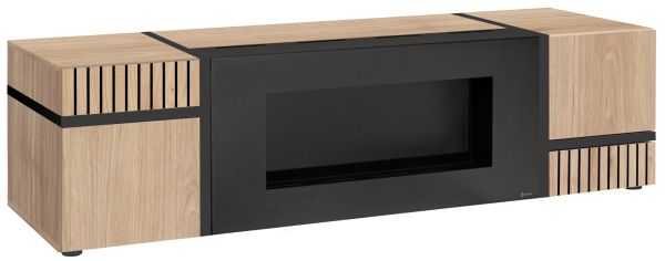 TV-Lowboard Lovely in Hickory Eiche und schwarz TV Unterteil mit Ethanol Kamin 150 cm
