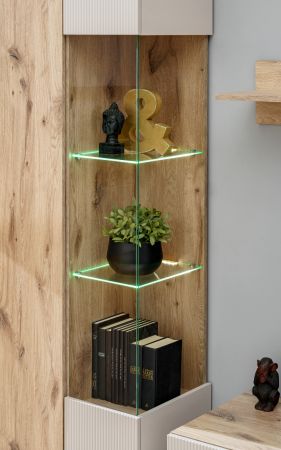 Wohnwand Cathlyn in Viking Eiche und Kaschmir Schrankwand mit Ethanol Kamin, inkl. LED, 350 cm