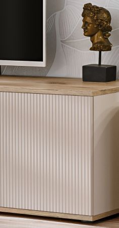 TV-Lowboard Cathlyn in Viking Eiche und Kaschmir TV Unterteil mit Ethanol Kamin 160 cm