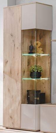 Vitrine Cathlyn in Viking Eiche und Kaschmir Vitrinenschrank mit gefr�sten Rillen inkl. LED
