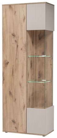 Vitrine Cathlyn in Viking Eiche und Kaschmir Vitrinenschrank mit gefr�sten Rillen inkl. LED