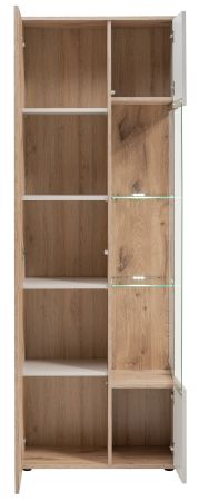 Vitrine Cathlyn in Viking Eiche und Kaschmir Vitrinenschrank mit gefr�sten Rillen inkl. LED