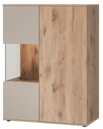 Vitrinenschrank Cathlyn in Viking Eiche und Kaschmir Vitrine mit gefr�sten Rillen inkl. LED