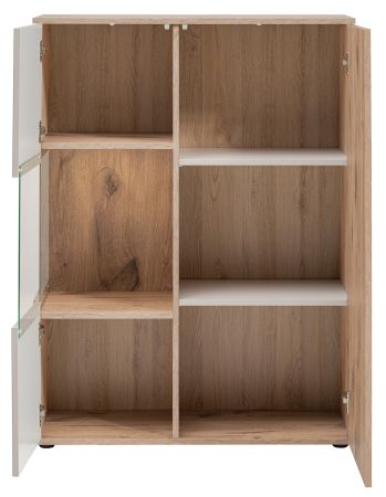 Vitrinenschrank Cathlyn in Viking Eiche und Kaschmir Vitrine mit gefr�sten Rillen inkl. LED