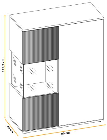 Vitrinenschrank Cathlyn in Viking Eiche und Kaschmir Vitrine mit gefr�sten Rillen inkl. LED
