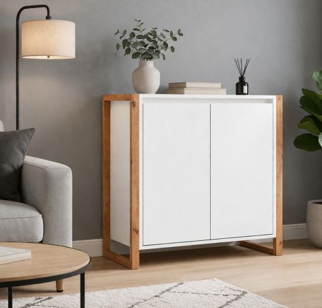 Kommode Malta in wei� und Artisan Eiche 80 x 88 cm