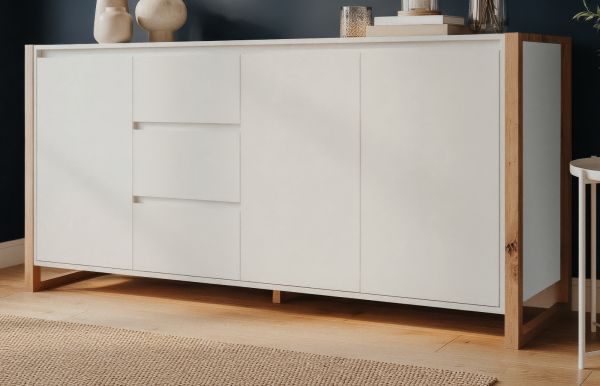 Sideboard Malta in wei� und Artisan Eiche 160 x 88 cm