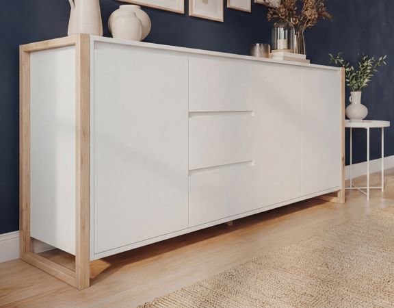 Sideboard Malta in wei� und Artisan Eiche 160 x 88 cm
