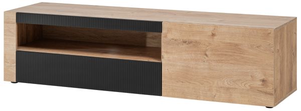 TV-Lowboard Heron in Ribbeck Eiche und schwarz TV Unterteil mit gefr�sten Rillen 160 x 42 cm