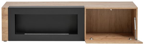 TV-Lowboard Heron in Ribbeck Eiche und schwarz TV Unterteil mit Ethanol Kamin 160 x 42 cm