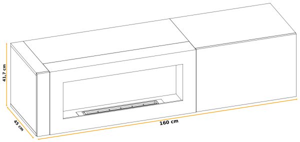 TV-Lowboard Heron in Ribbeck Eiche und schwarz TV Unterteil mit Ethanol Kamin 160 x 42 cm