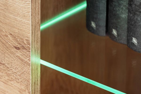 Vitrine Heron in Ribbeck Eiche und schwarz Vitrinenschrank mit gefr�sten Rillen inkl. LED