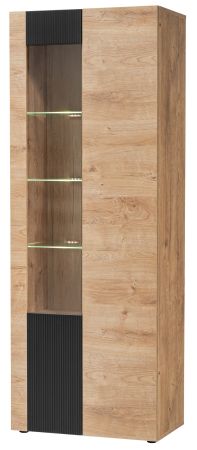 Vitrine Heron in Ribbeck Eiche und schwarz Vitrinenschrank mit gefr�sten Rillen inkl. LED