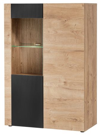 Vitrinenschrank Heron in Ribbeck Eiche und schwarz Vitrine mit gefr�sten Rillen inkl. LED