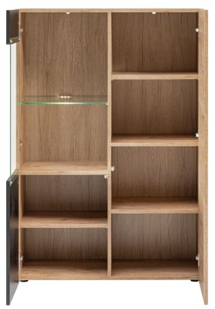 Vitrinenschrank Heron in Ribbeck Eiche und schwarz Vitrine mit gefr�sten Rillen inkl. LED