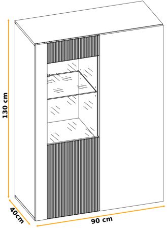 Vitrinenschrank Heron in Ribbeck Eiche und schwarz Vitrine mit gefr�sten Rillen inkl. LED