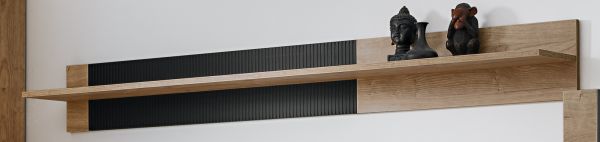 Wandboard Heron in Ribbeck Eiche und schwarz Wandregal mit gefr�sten Rillen 160 cm